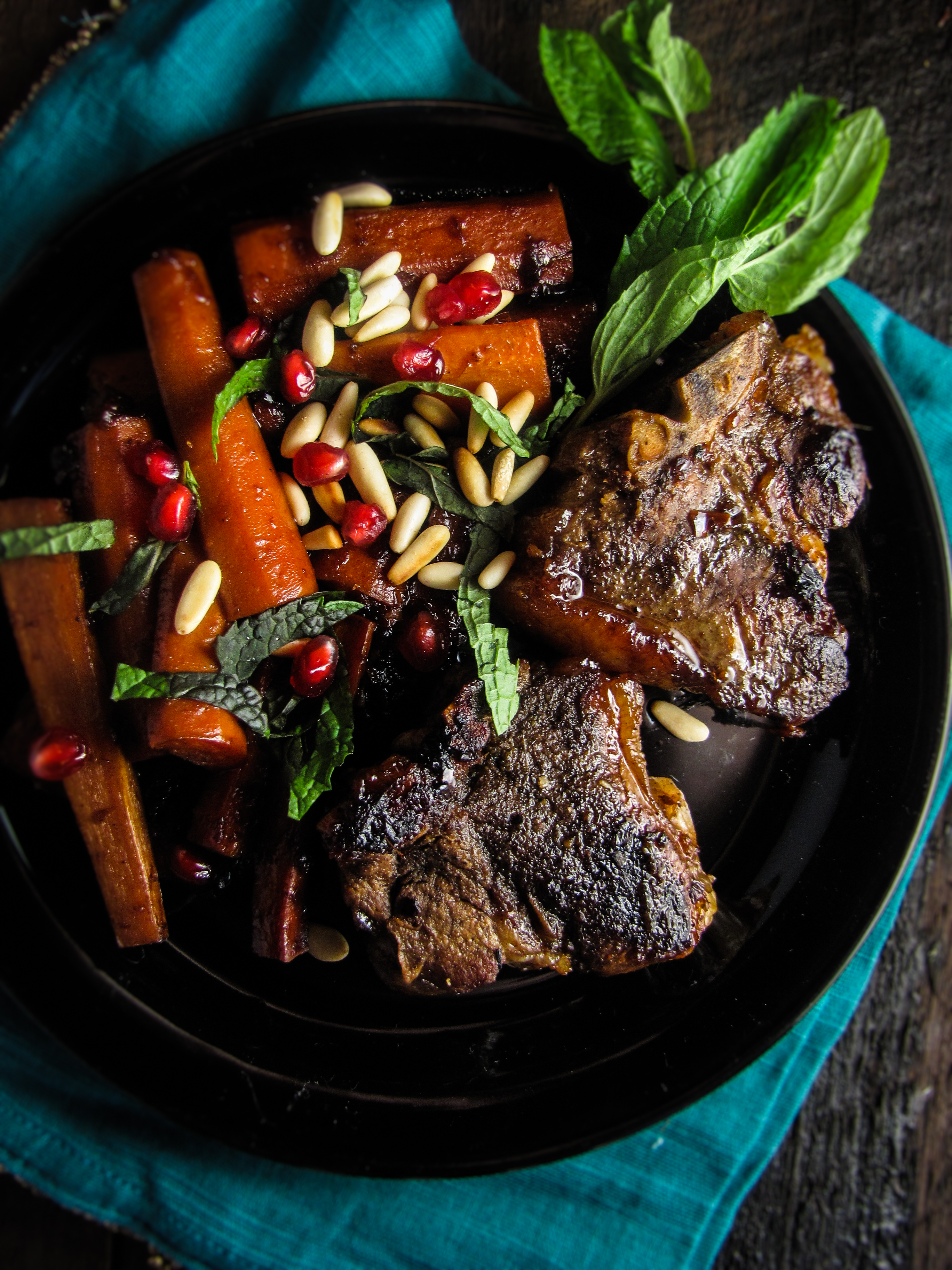 Pomegranate-Glazed Lamb Chops and Carrots {Katie at the Kitchen Door}