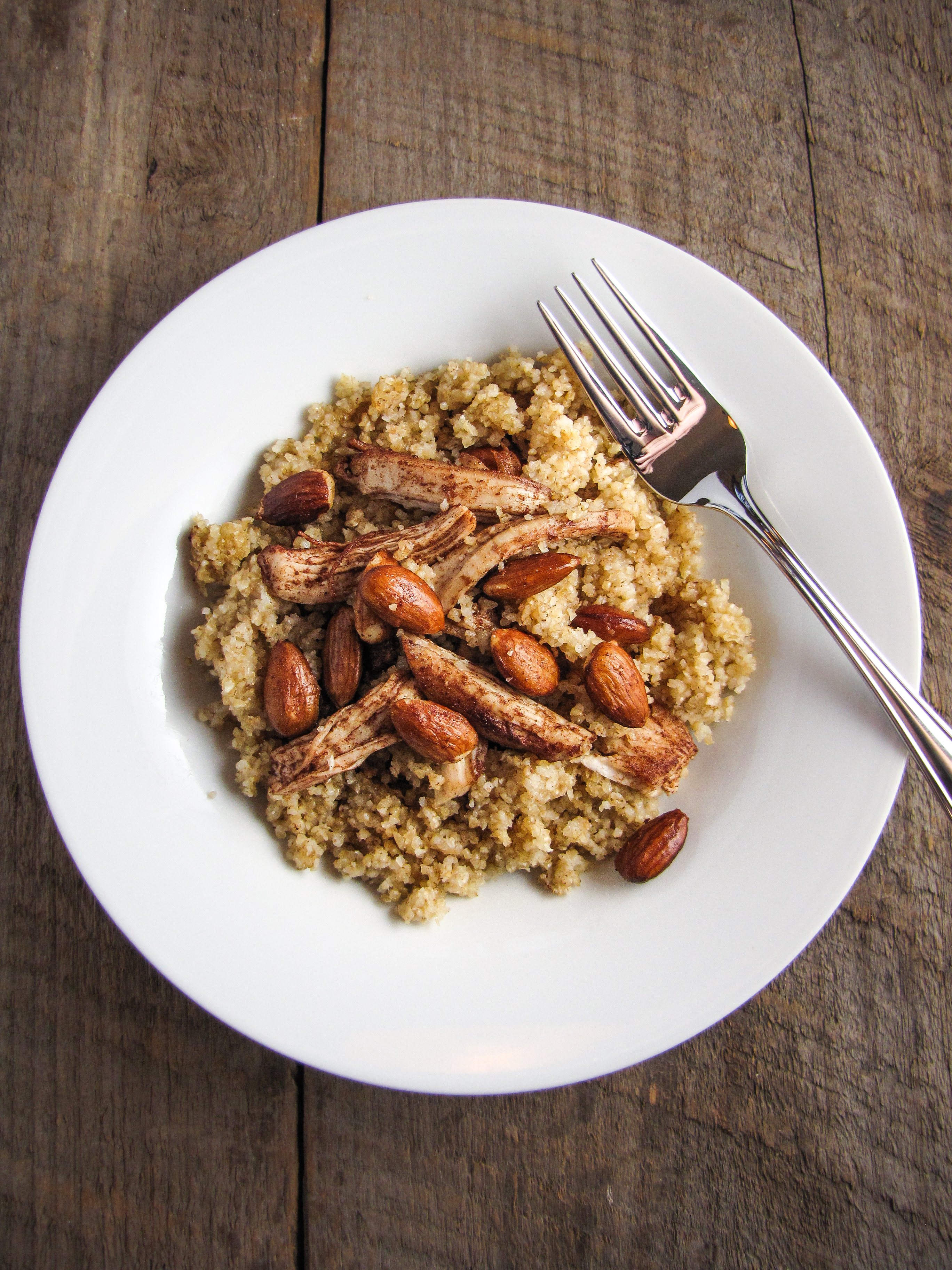 Bulghur with Cinnamon-and-Butter-Roasted Chicken and Almonds {Katie at the Kitchen Door}