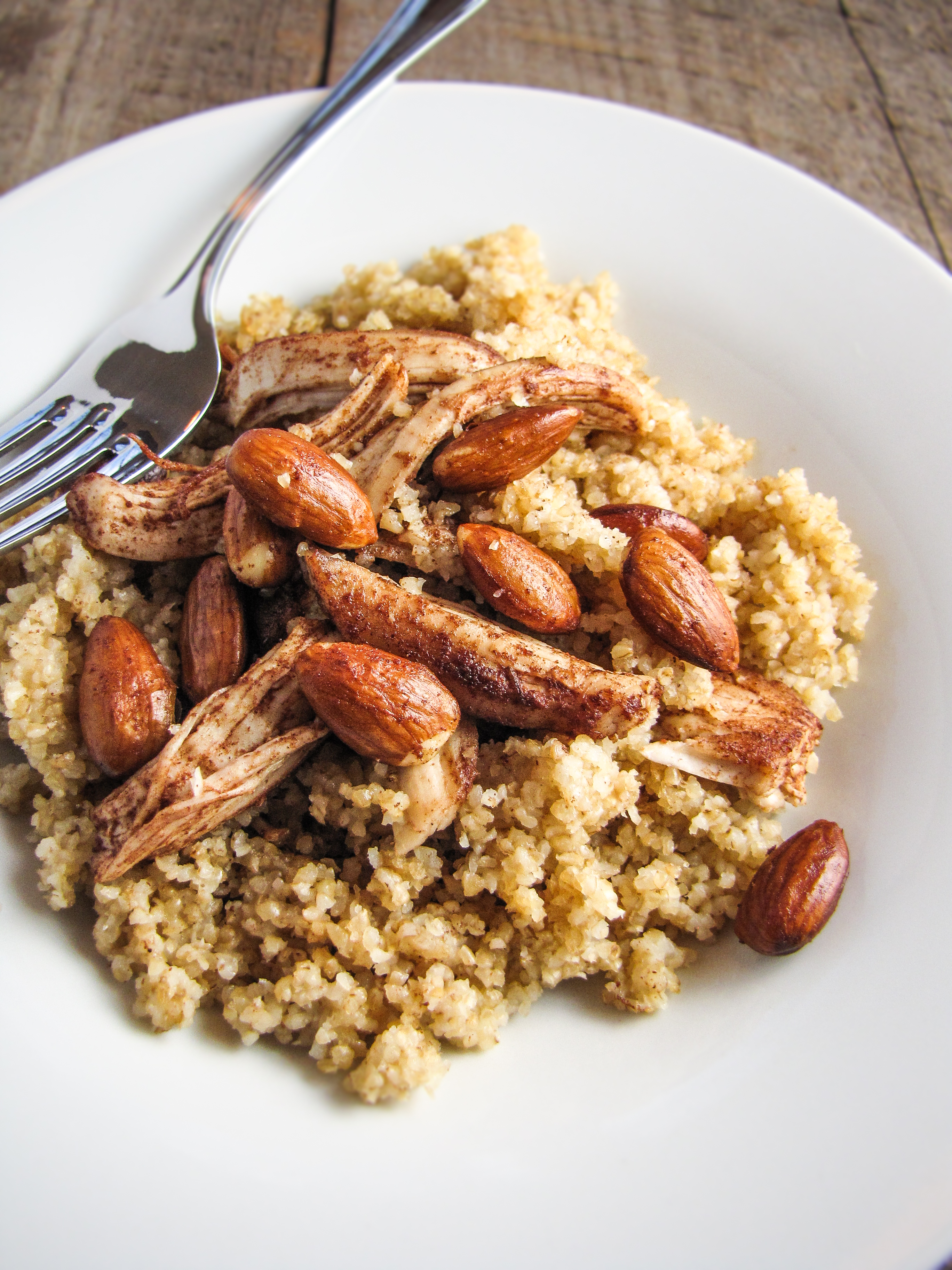 Bulghur with Butter-and-Cinnamon-Roasted Chicken and Almonds {Katie at the Kitchen Door}