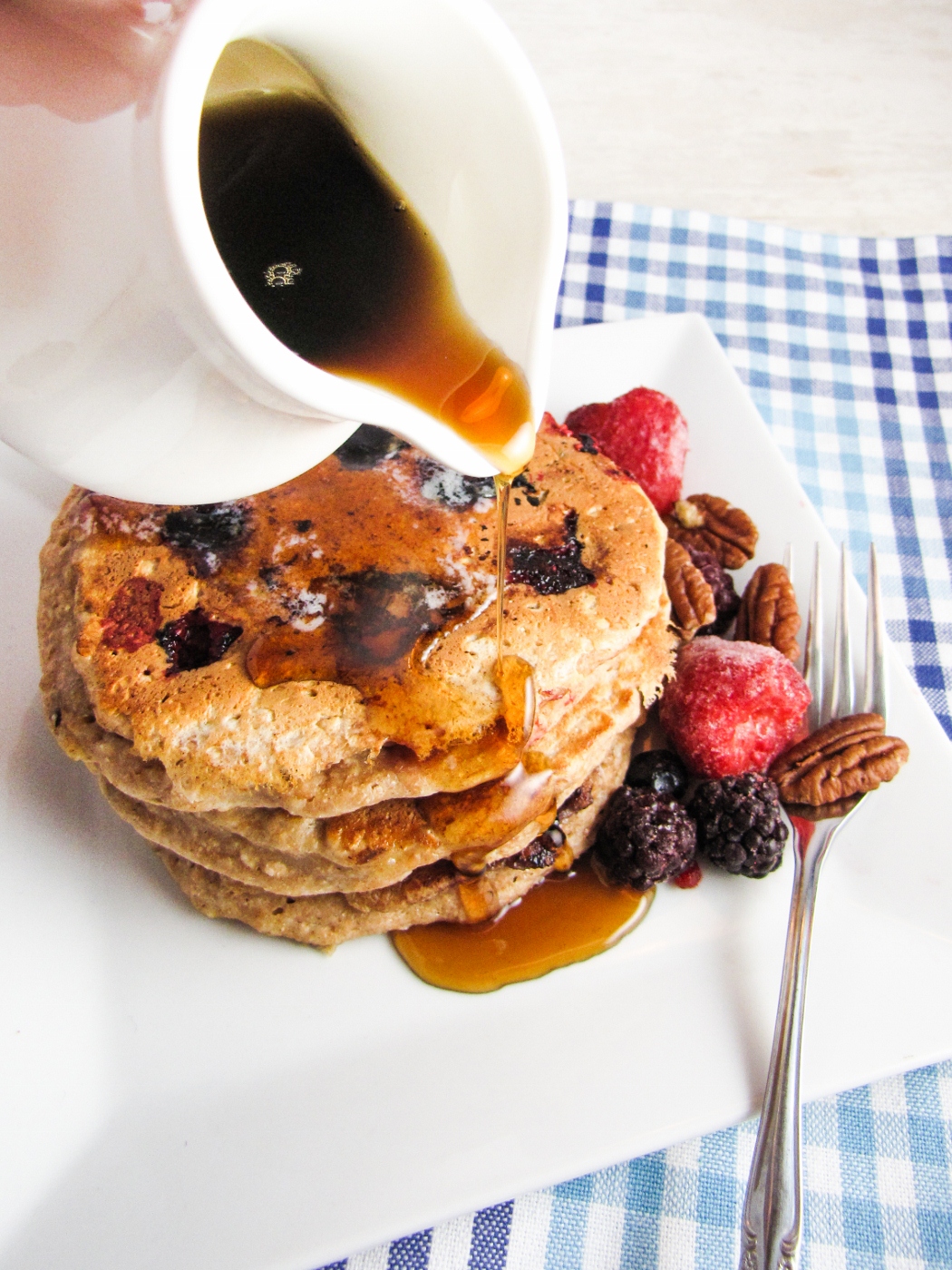 Healthy Fruit and Nut Pancakes {Katie at the Kitchen Door}