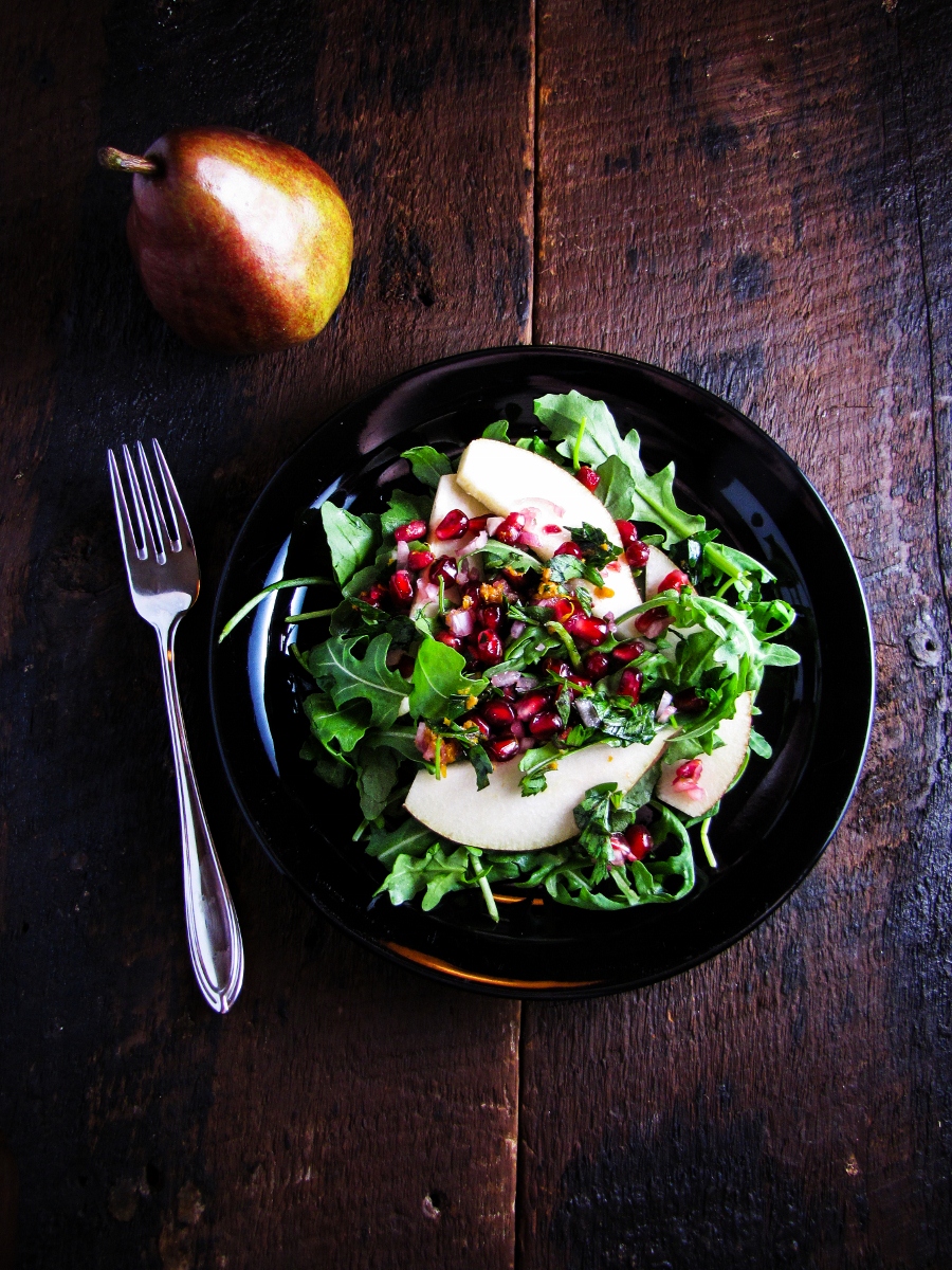 Pomegranate and Pear Salad {Katie at the Kitchen Door}