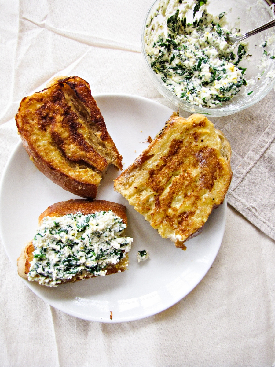 Italian-Style French Toast stuffed with Ricotta and Spinach {Katie at the Kitchen Door}