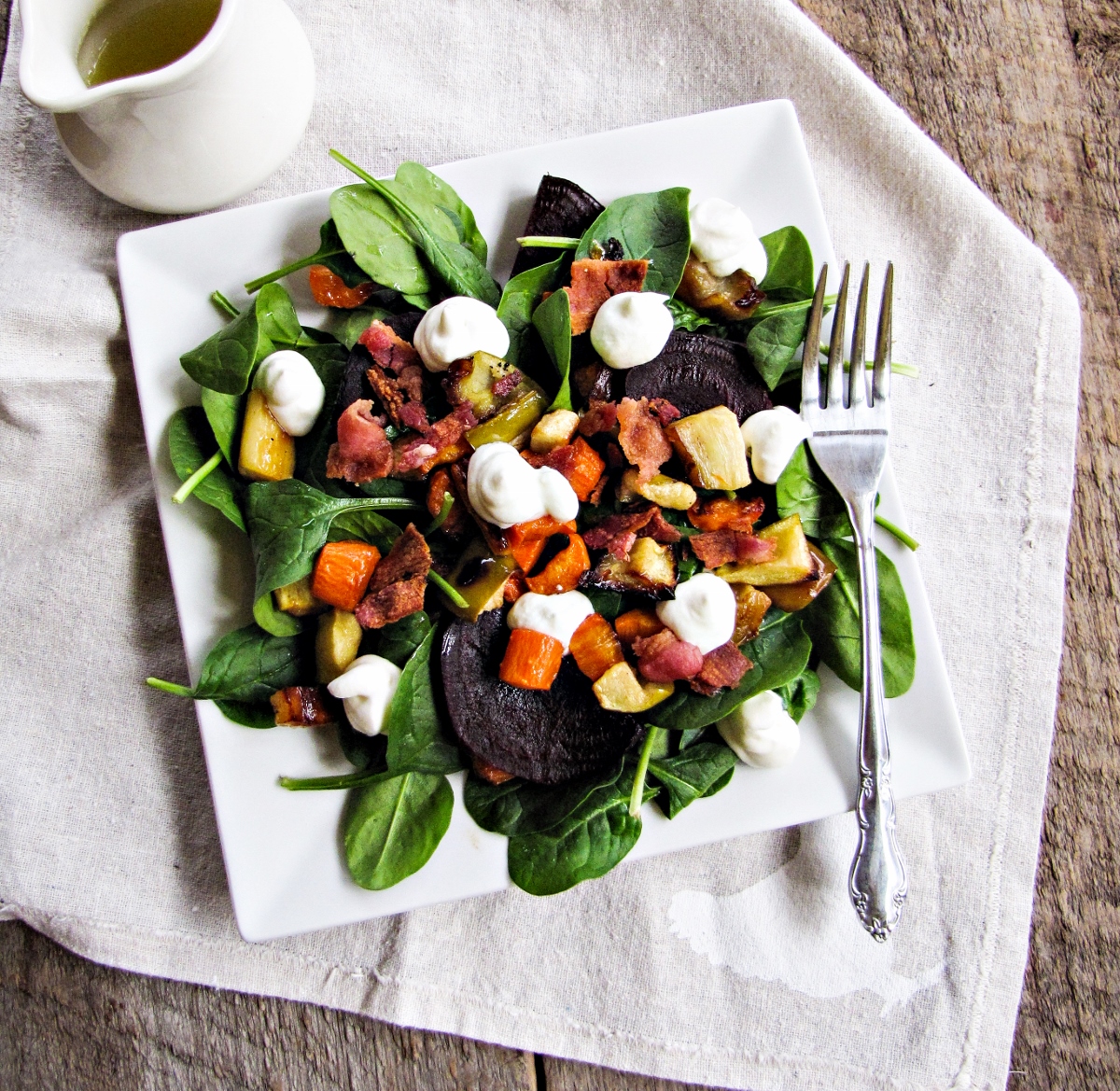 Roast Apple, Carrot, and Parsnip Salad with Goat Cheese Mousse {Katie at the Kitchen Door}