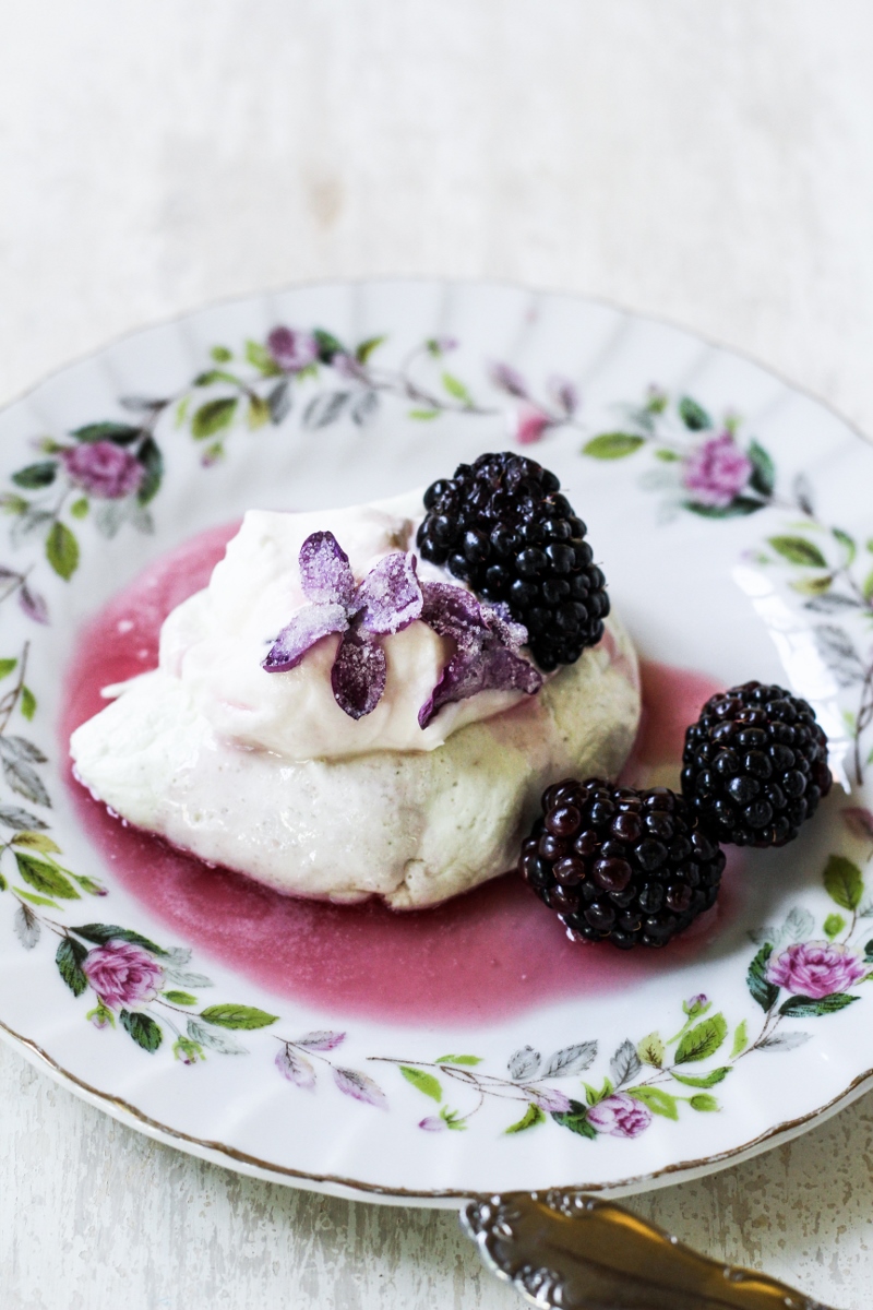Lilac and Blackberry Pavlovas {Katie at the Kitchen Door}