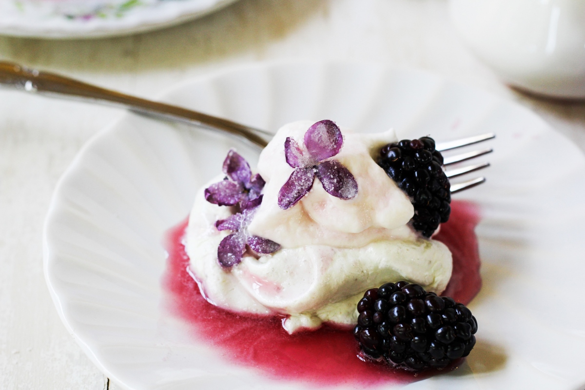 Lilac and Blackberry Pavlovas {Katie at the Kitchen Door}