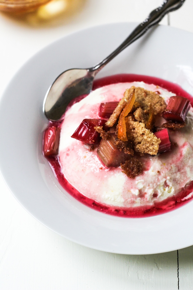 Ricotta Bavarese with Red-Wine Poached Rhubarb {Katie at the Kitchen Door}