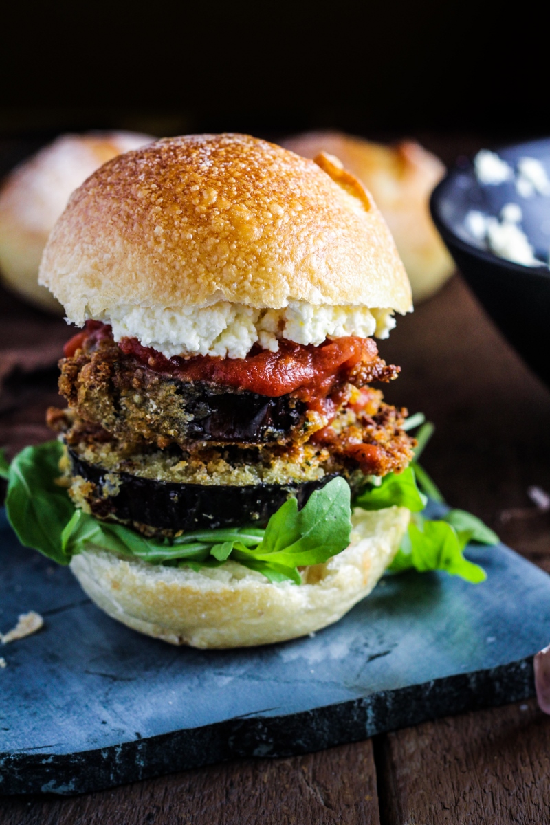 Book Club: The Southern Vegetarian // Crispy Eggplant Sandwiches with Roasted Garlic Ricotta Spread