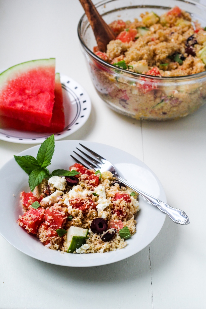 Back to Real Life // Greek Couscous Salad with Watermelon and Feta ...