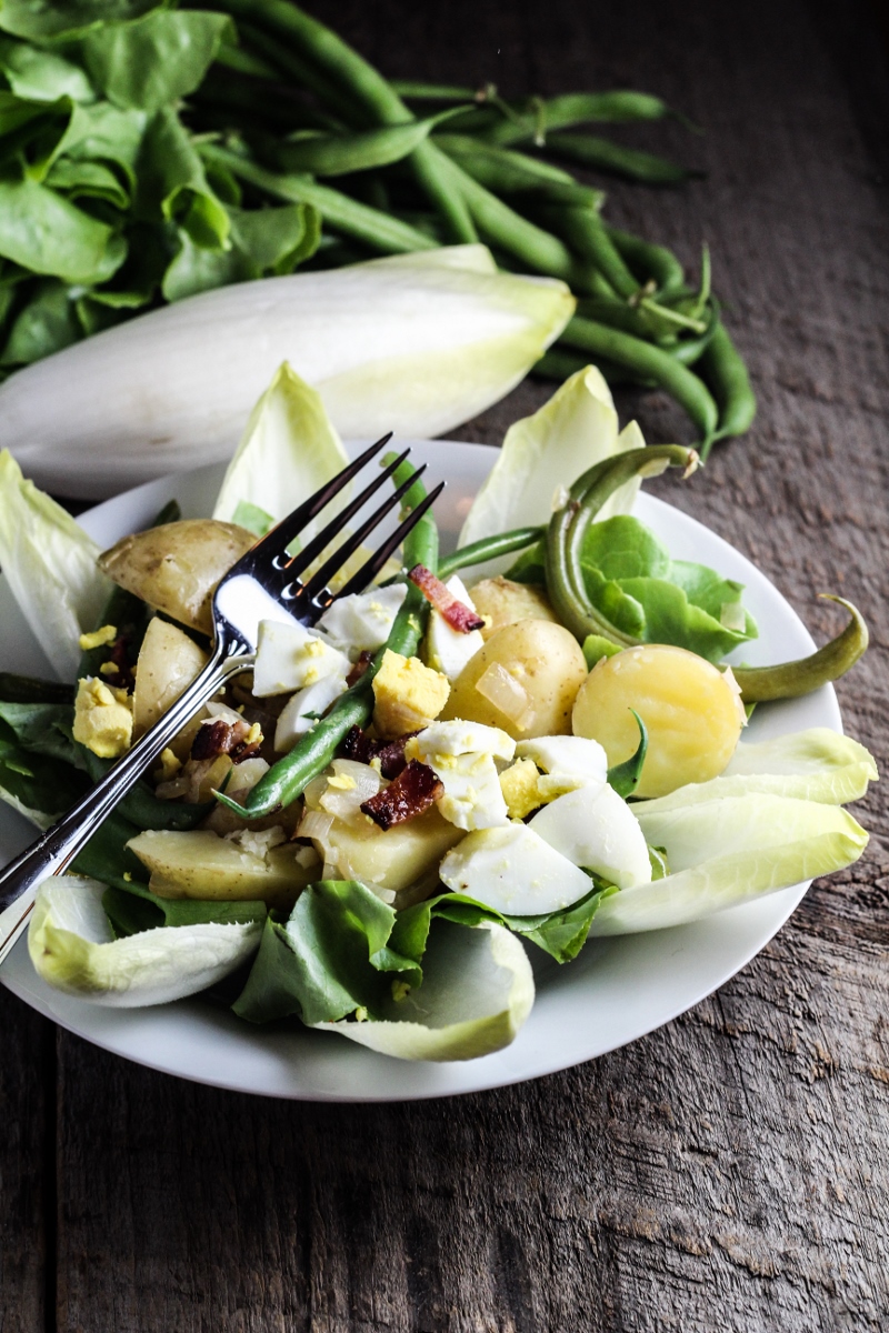 Liegeoise Salad - Endive, New Potato, Green Bean, Egg, and Bacon {Katie at the Kitchen Door}