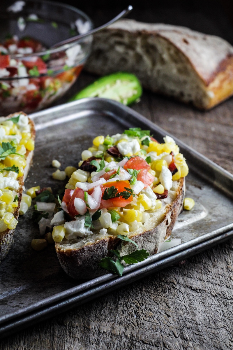 Corn, Goat Cheese, and Jalapeno Tartines {Katie at the Kitchen Door}