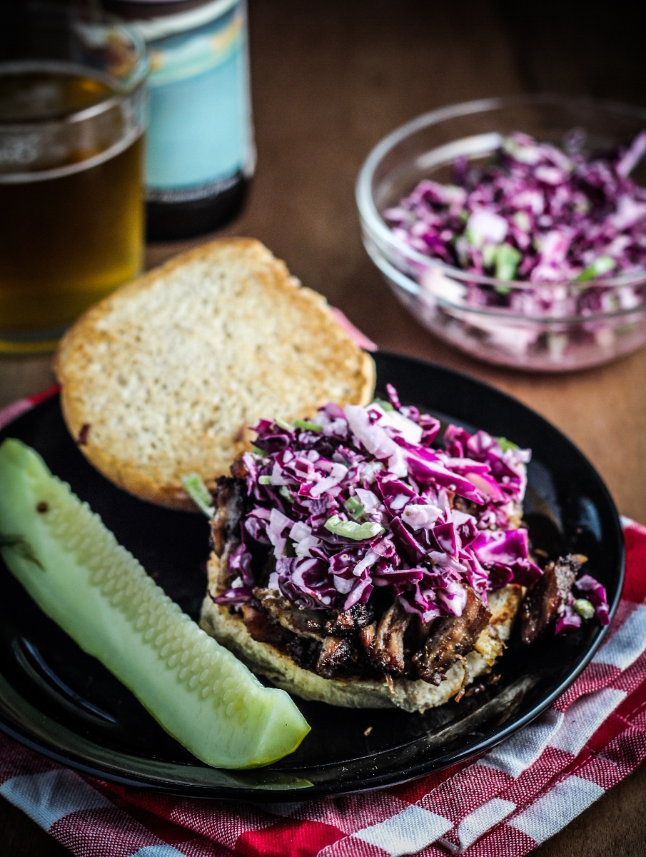 Pulled Pork Sandwich with Coleslaw and Pickles