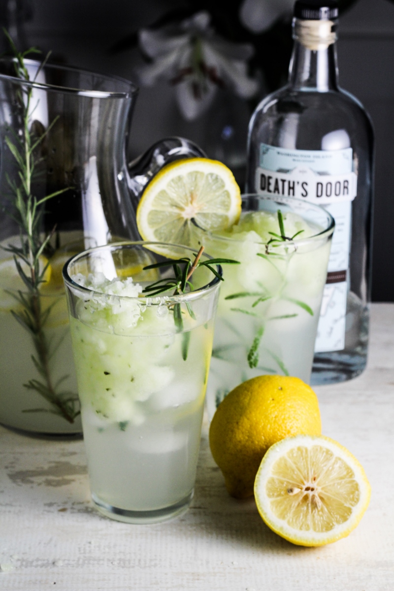 Lemon-Rosemary Gin Fizz with Cucumber Sorbet {Katie at the Kitchen Door}