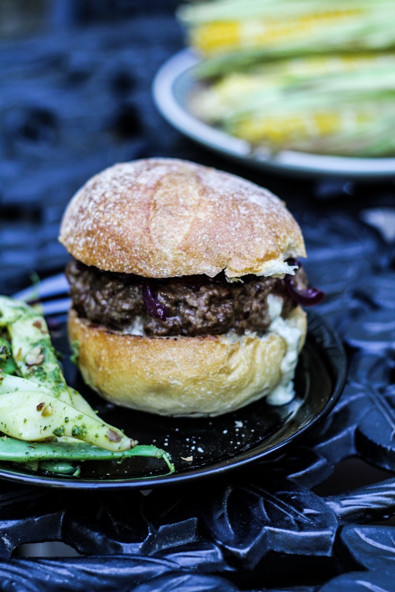 Book Club: Live Fire // Blue-Cheese Stuffed Burgers and Grilled Corn with Red-Pepper Butter