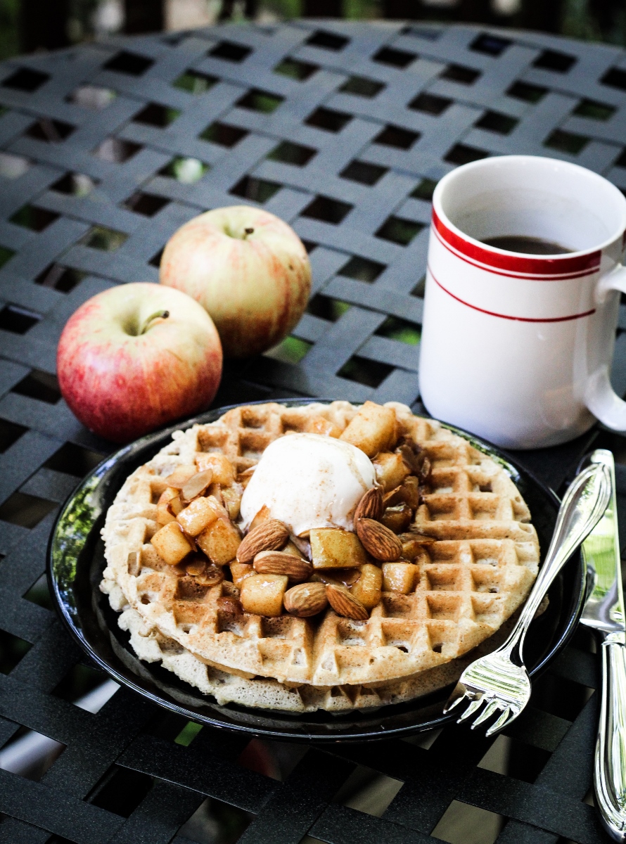 Cinnamon-Almond Waffles with Apple Pie Topping {Katie at the Kitchen Door}