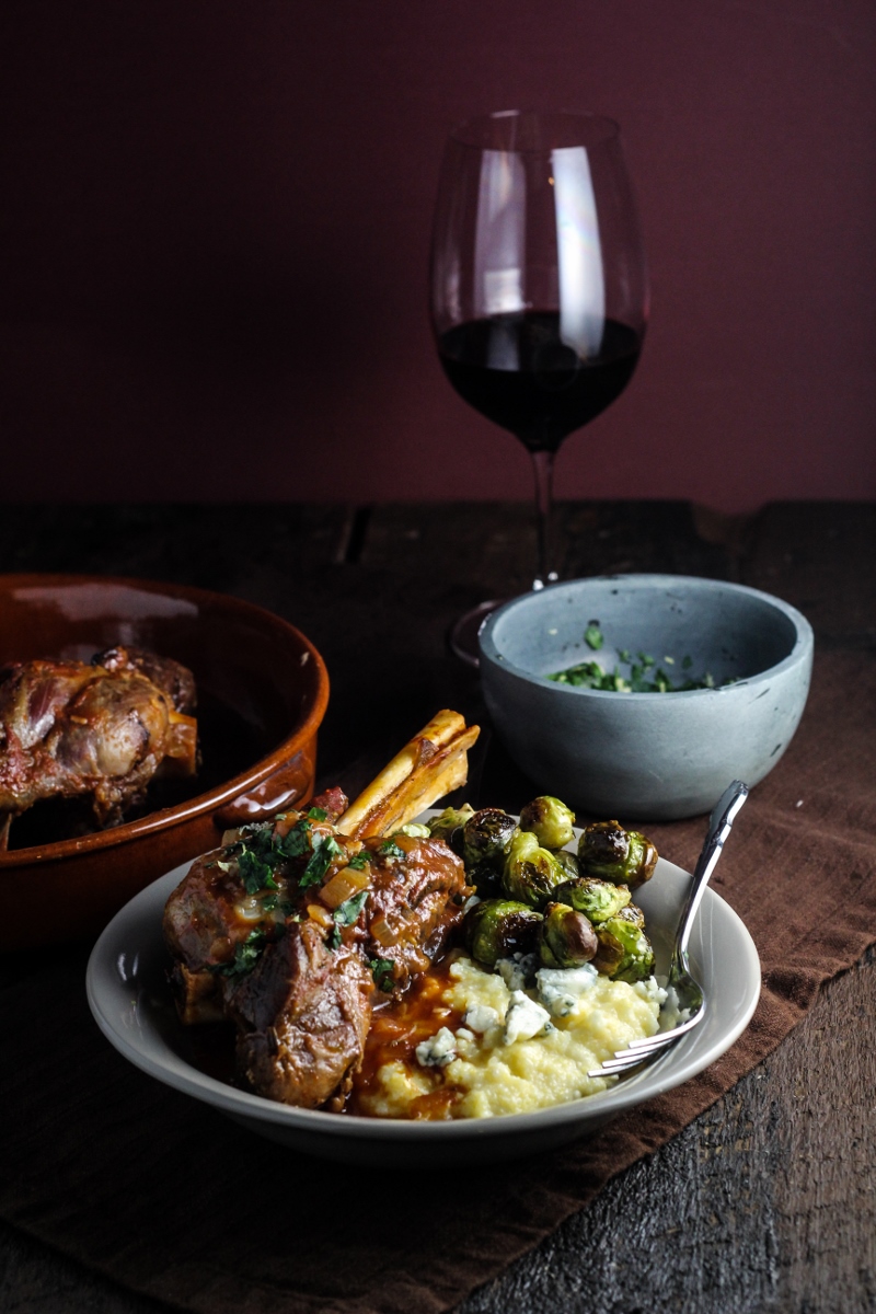 Sunday Dinner: Braised Lamb Shanks with Blue Cheese Polenta {Katie at the Kitchen Door}