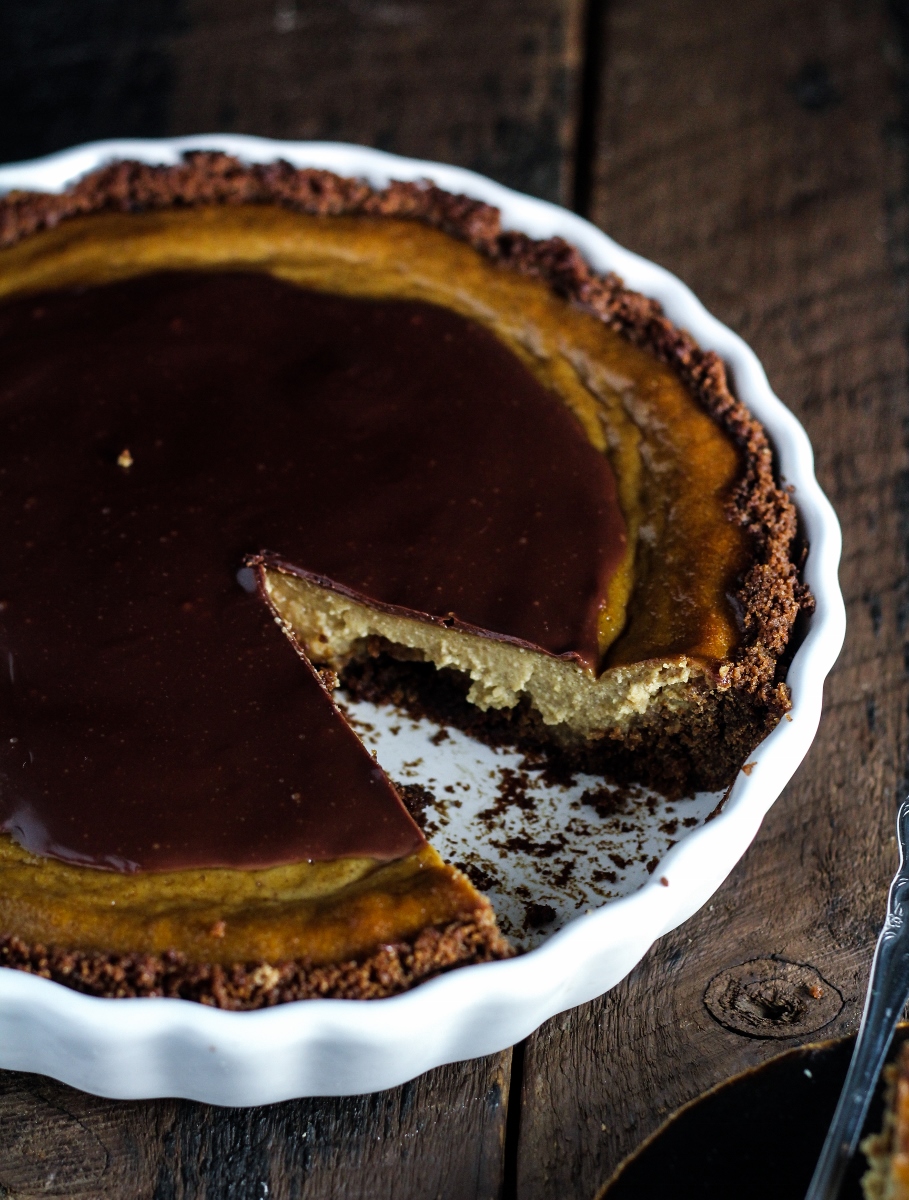 Pumpkin and Milk-Chocolate Pie with a Gingersnap Crust {Katie at the Kitchen Door}