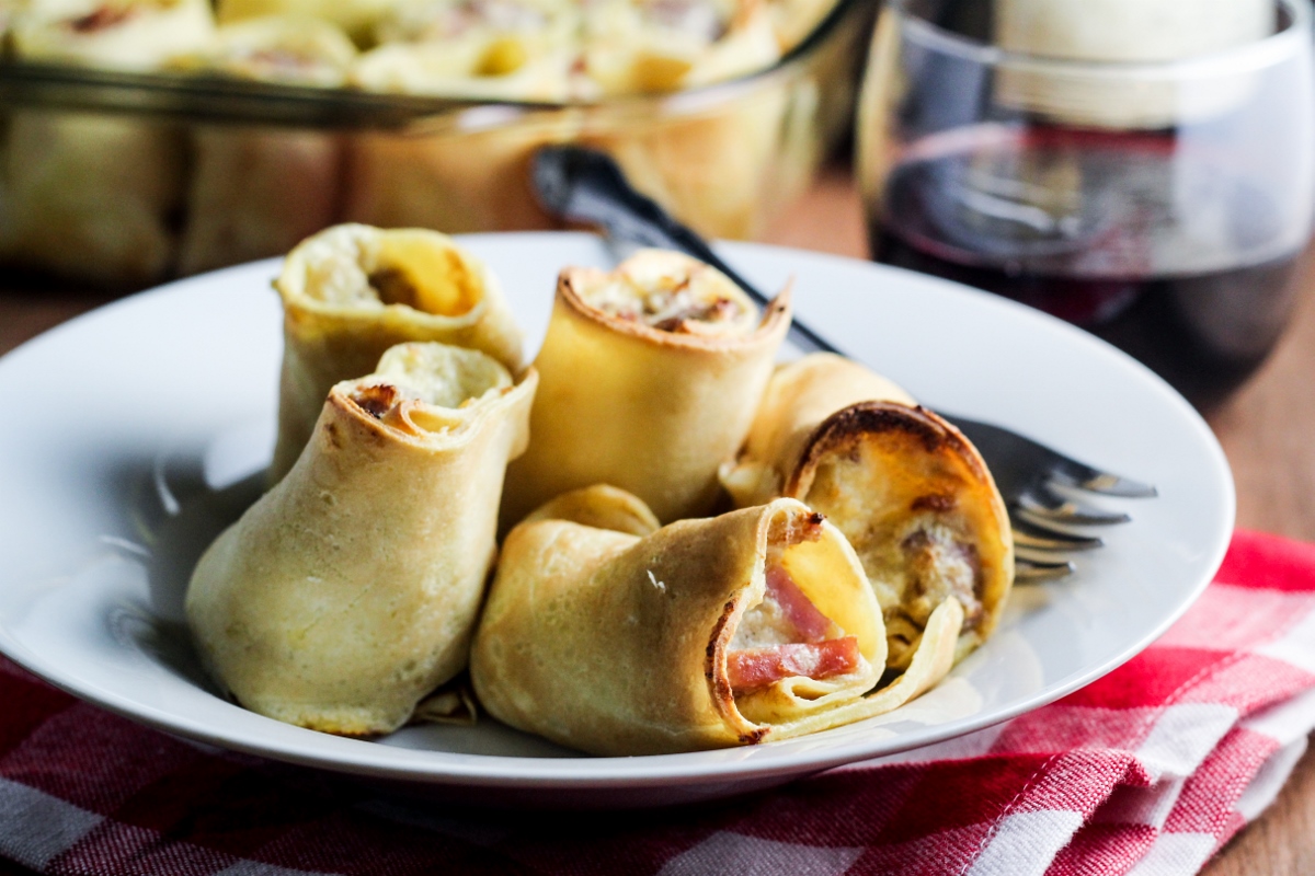 Italian Baked Stuffed Crepes with Sausage and Cheese {Katie at the Kitchen Door}