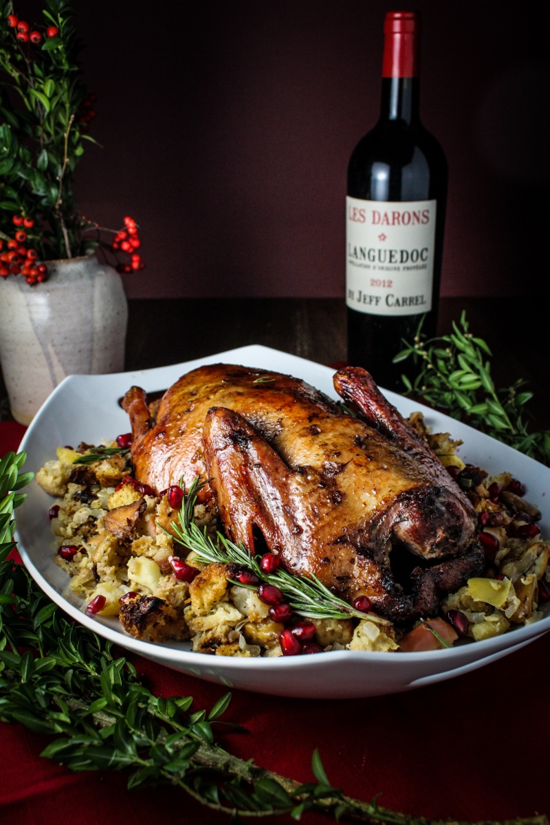 Rum-and-Pomegranate Glazed Christmas Duck with Boozy Chestnut-Apple Stuffing #CaptainsTable #Christmas