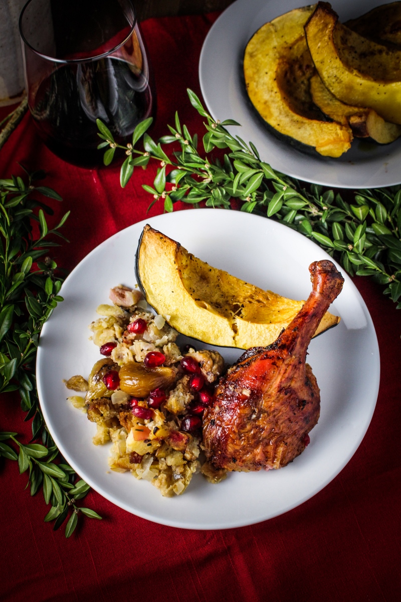 Rum-and-Pomegranate Glazed Christmas Duck with Boozy Chestnut-Apple Stuffing #CaptainsTable #Christmas