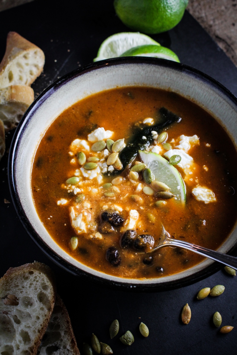 Roasted Poblano and Black Bean Soup {Katie at the Kitchen Door}