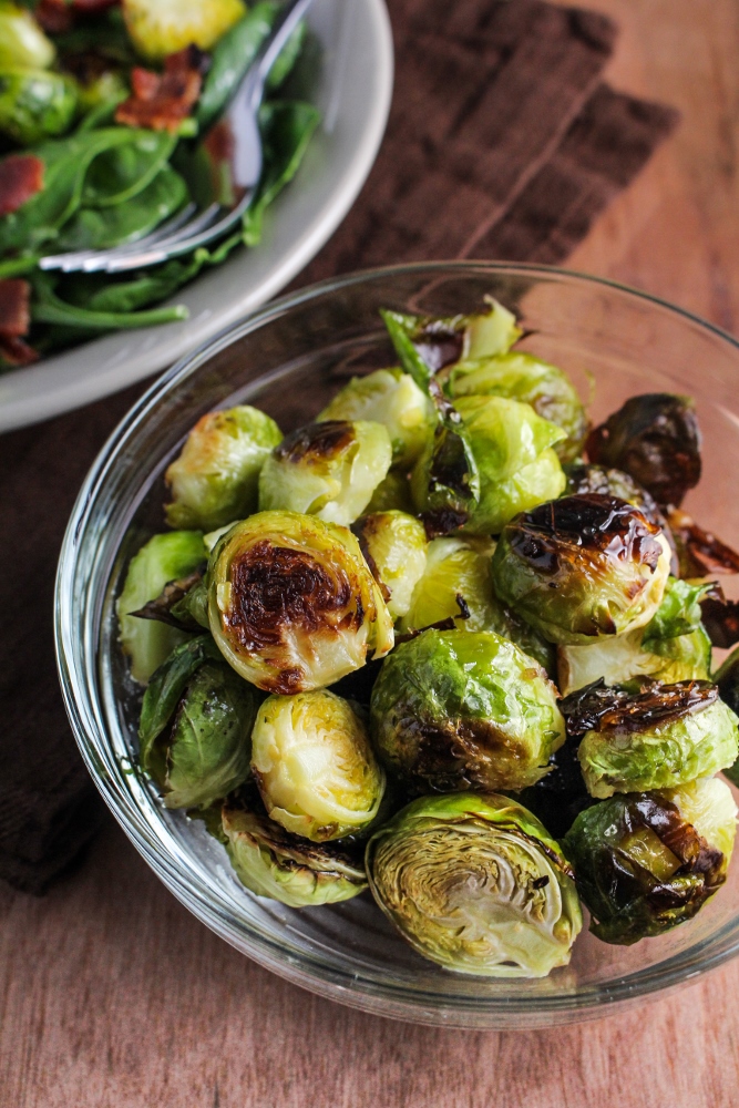 Roasted Brussels Sprout and Bacon Salad with Avocado Vinaigrette {Katie at the Kitchen Door}