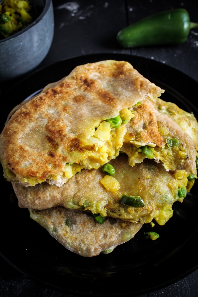 Spiced Potato and Pea Parathas