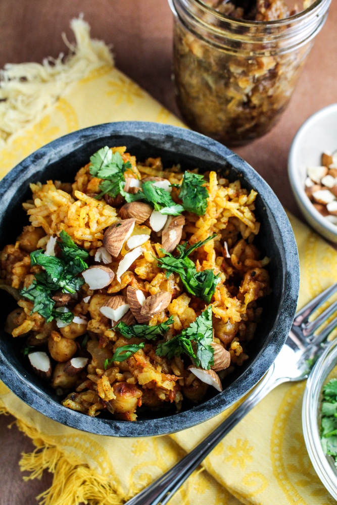 Monthly Fitness Goals: February // Pakistani Chickpea Pulao with Sweet Hot Date-Onion Chutney