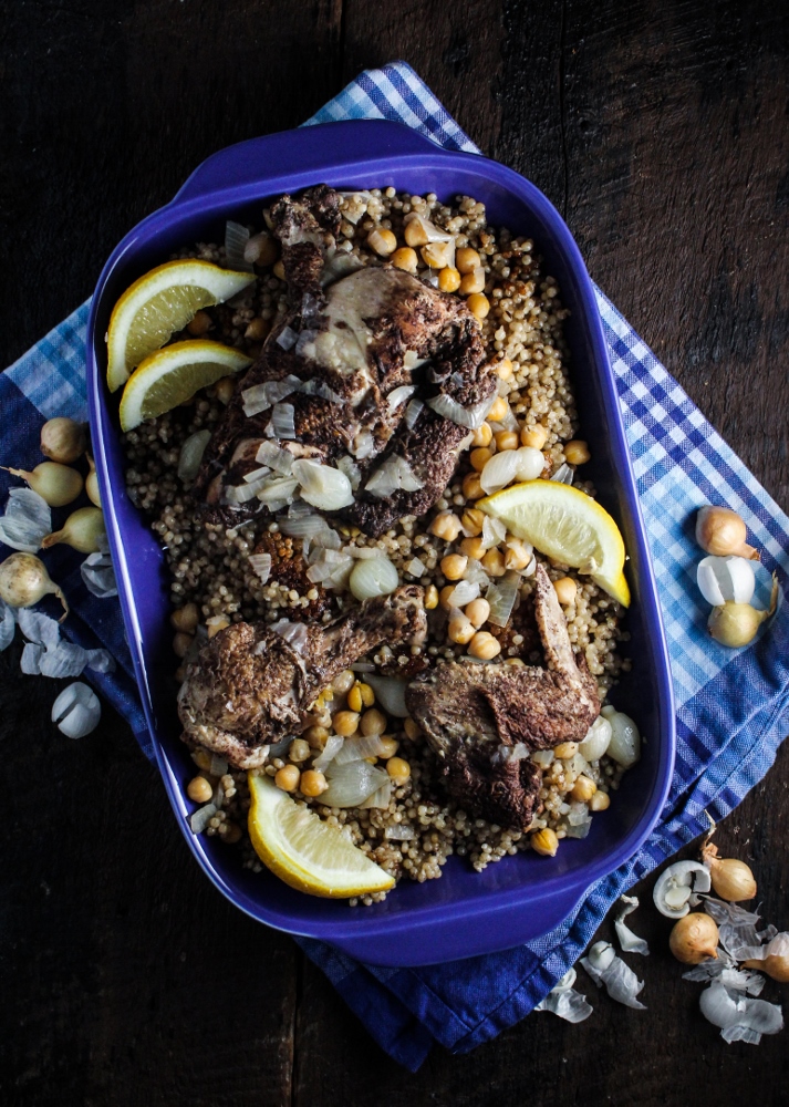 Book Club: Olives, Lemons & Za’atar // Palestinian Couscous with Chicken, Chickpeas, and Onions