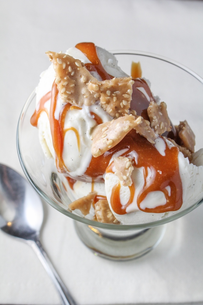 Tahini Caramel and Sesame Butter Brittle Sundae {Katie at the Kitchen Door}
