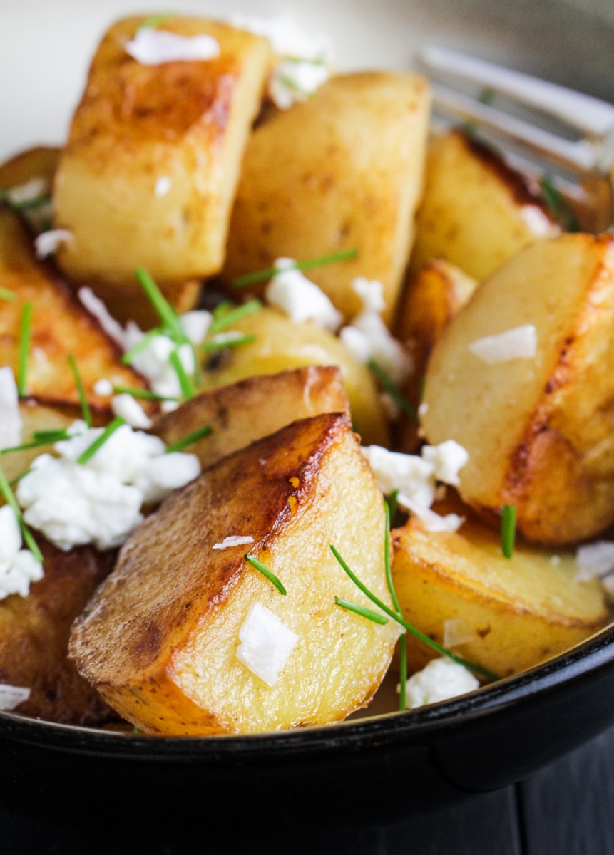 Crispy Sea Salt and Vinegar Potatoes with Goat Cheese and Chives {Katie at the Kitchen Door}