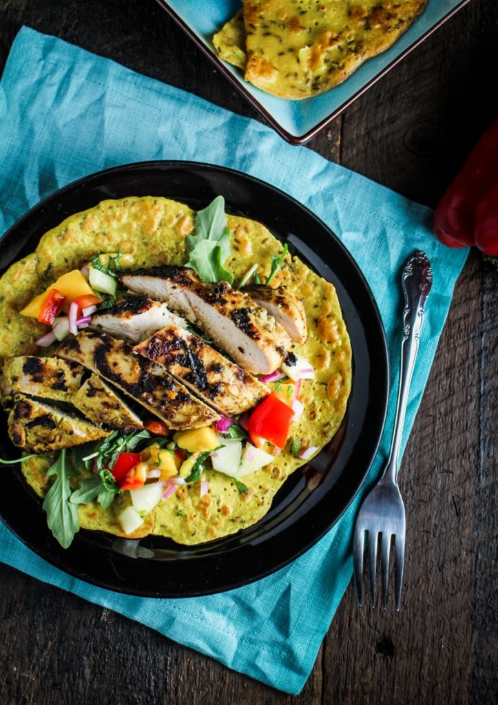 10 Healthy Winter Recipes - Chickpea Crepes with Grilled Curried Chicken and Mango Salsa {Katie at the Kitchen Door}