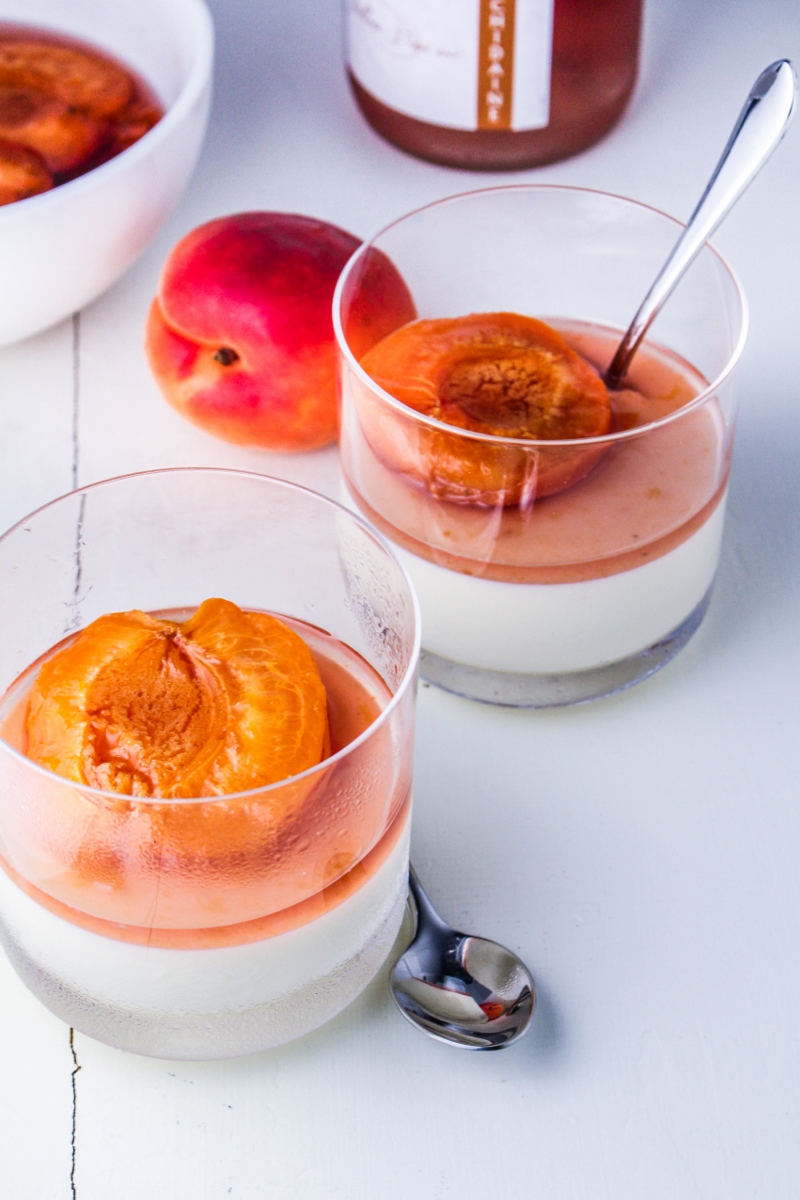 Basil Panna Cotta with Rosé-Poached Apricots {Katie at the Kitchen Door}