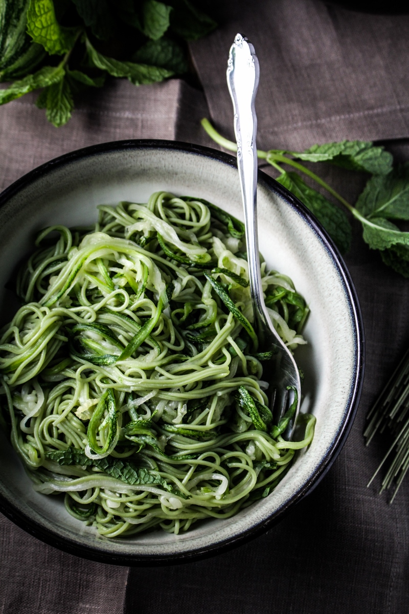 Green Tea and Zucchini Noodles with Honey-Ginger Sauce {Katie at the Kitchen Door}