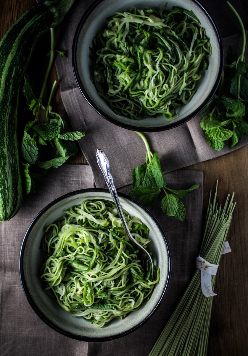Green Tea and Zucchini Noodles with Honey-Ginger Sauce {Katie at the Kitchen Door}