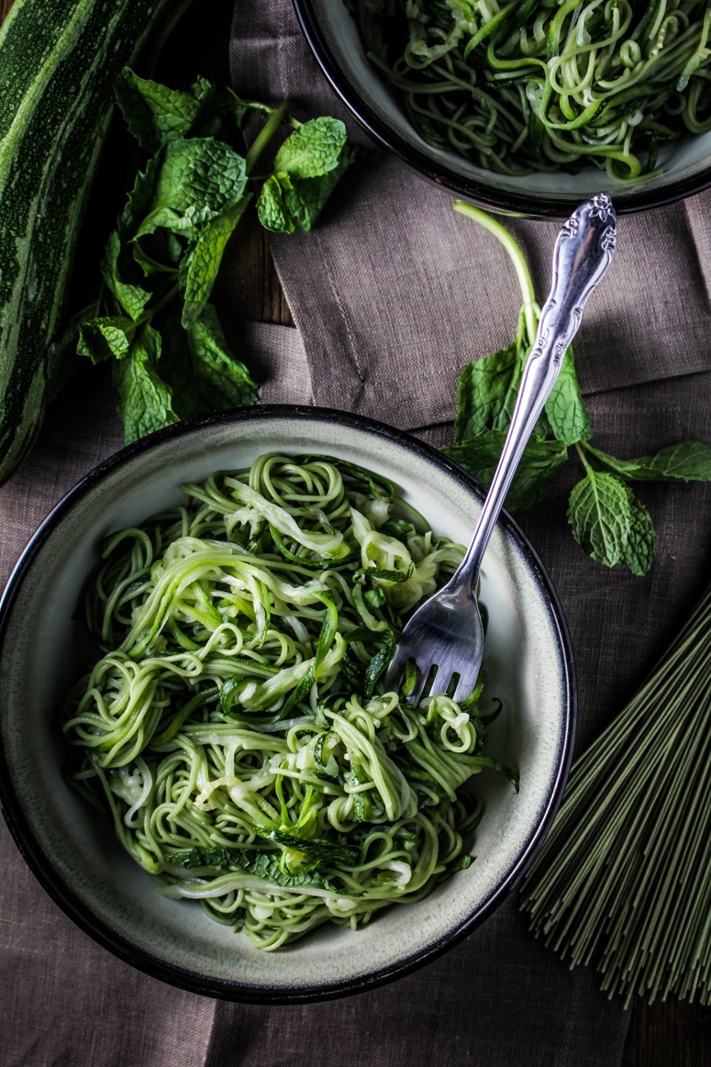 Green Tea and Zucchini Noodles with Honey-Ginger Sauce {Katie at the Kitchen Door}