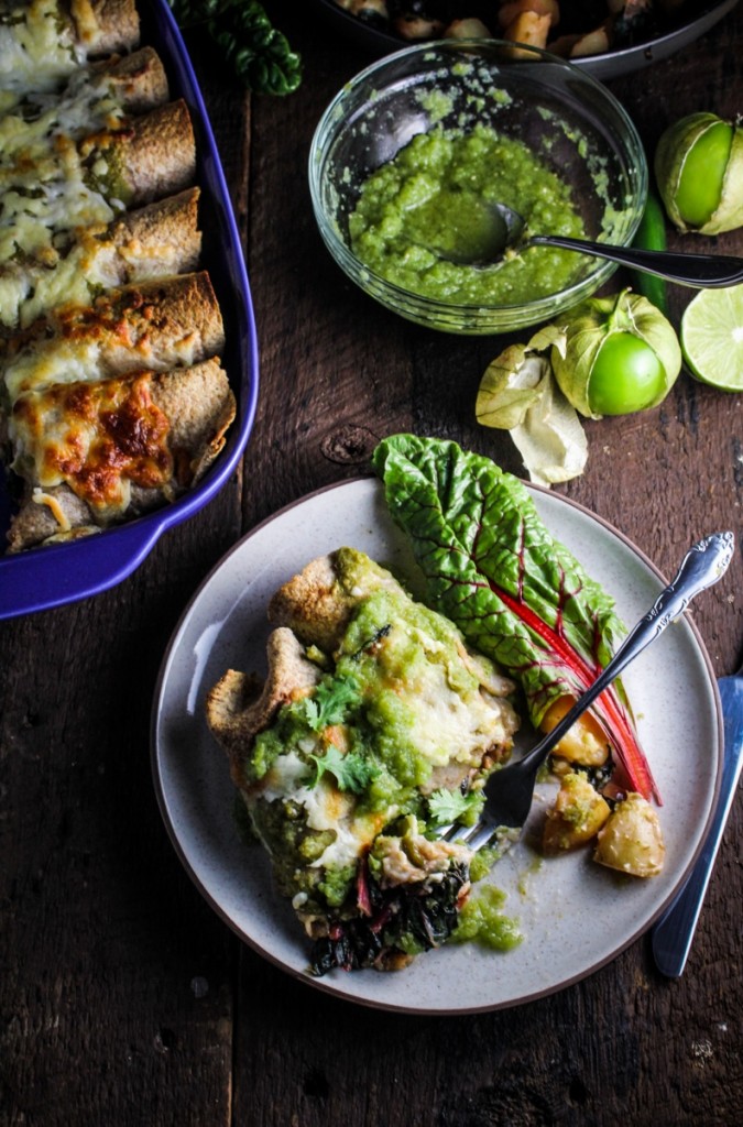 10 Healthy Winter Recipes - Potato, Poblano, and Chard Enchiladas with Salsa Verde {Katie at the Kitchen Door}