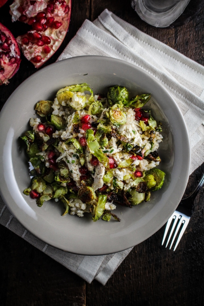 10 Healthy Winter Recipes - Crispy Brussels Sprouts, Lemon Chicken, and Pomegranate Rice Bowl {Katie at the Kitchen Door}