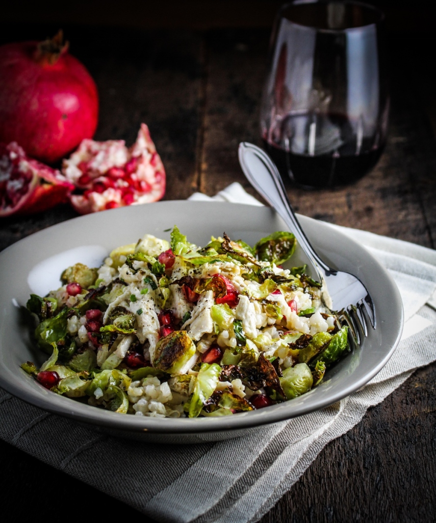 10 Healthy Winter Recipes - Crispy Brussels Sprouts, Lemon Chicken, and Pomegranate Rice Bowl {Katie at the Kitchen Door}