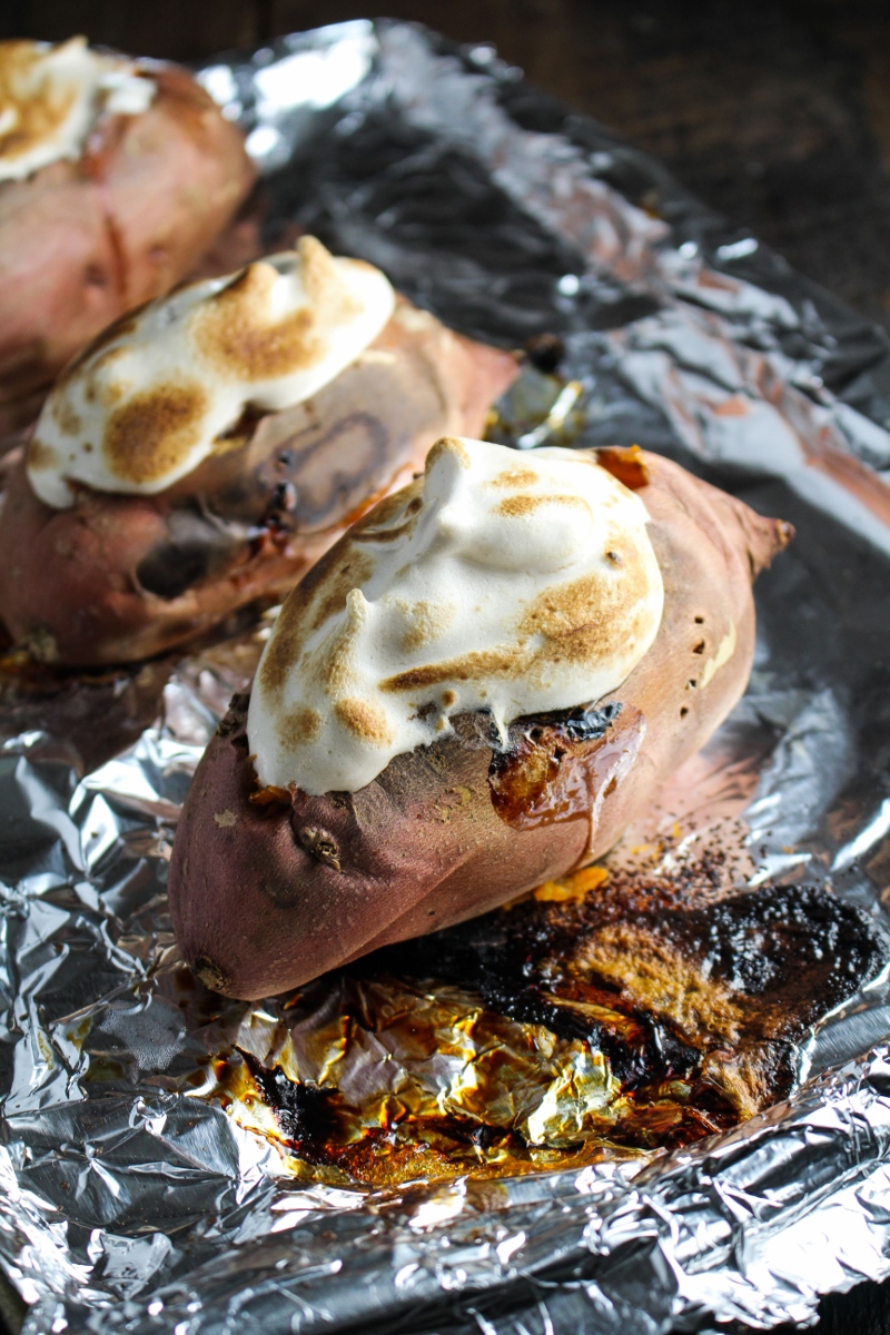 Baked Sweet Potatoes with Maple Meringue Topping {Katie at the Kitchen Door}