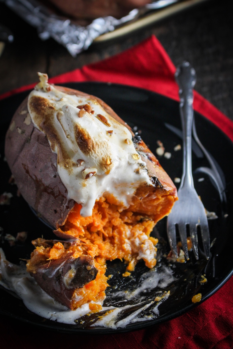 Baked Sweet Potatoes with Maple Meringue Topping {Katie at the Kitchen Door}