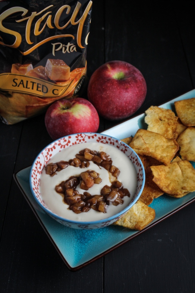 Cinnamon-Apple and Whipped Greek Yogurt Dip with #StacysSaltedCaramel Pita Chips #sponsored {Katie at the Kitchen Door} @stacyssnacks