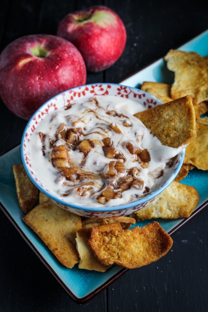 Cinnamon-Apple and Whipped Greek Yogurt Dip with #StacysSaltedCaramel Pita Chips #sponsored {Katie at the Kitchen Door} @stacyssnacks