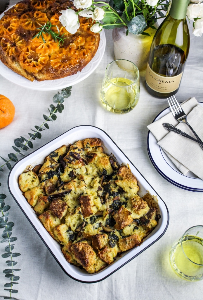 New Year's Day Brunch: Wild Mushroom and Goat Cheese Strata {Katie at the Kitchen Door} #LaCremaStyle