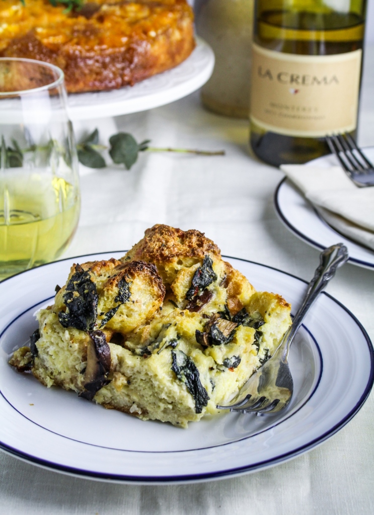 New Year's Day Brunch: Wild Mushroom and Goat Cheese Strata {Katie at the Kitchen Door} #LaCremaStyle