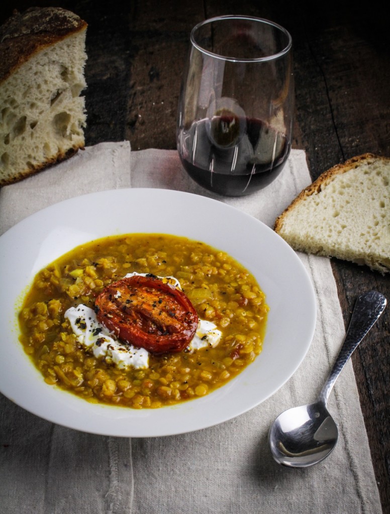 Roasted Tomato and Lentil Soup with Saffron {Katie at the Kitchen Door} #recipe #healthy