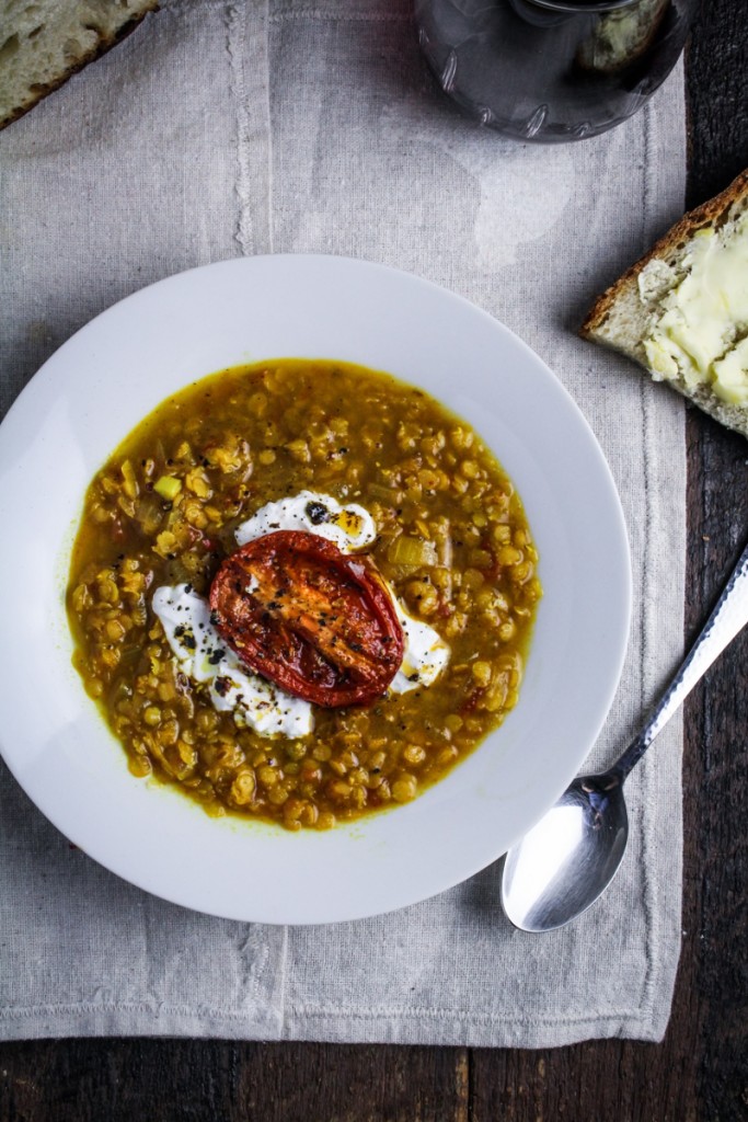 Roasted Tomato and Lentil Soup with Saffron {Katie at the Kitchen Door} #recipe #healthy