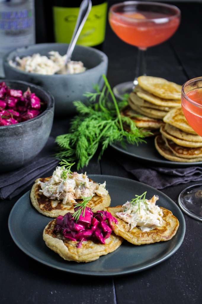 Rye Blini with Hot-Smoked Salmon Dip and Russian Beet Salad {Katie at the Kitchen Door}