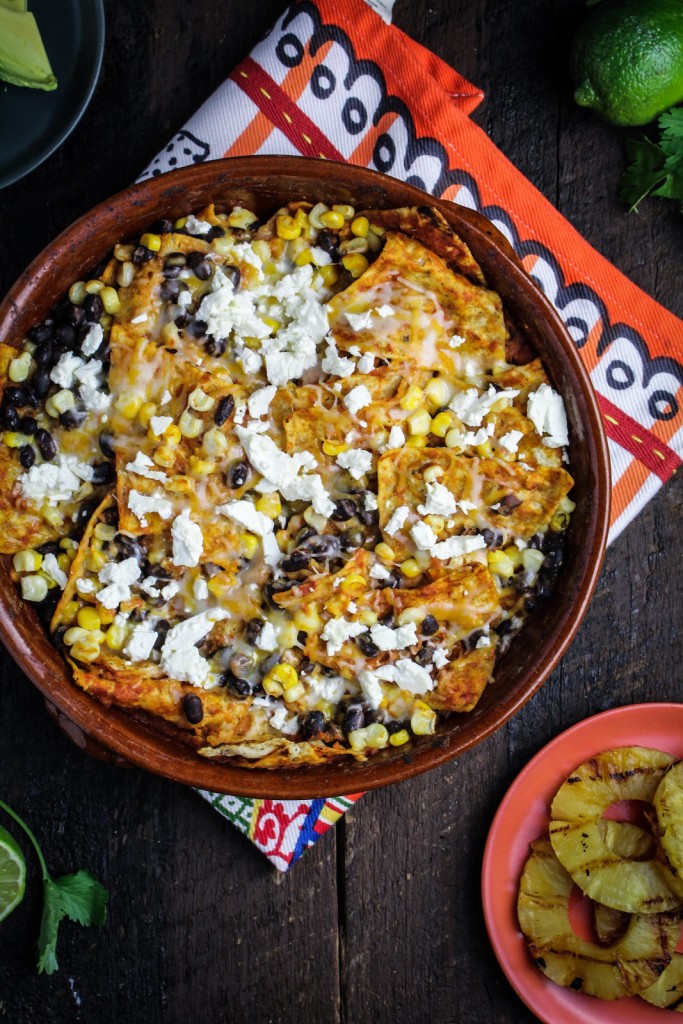 Chipotle and Black Bean Chilaquiles with Grilled Pineapple {Katie at the Kitchen Door}