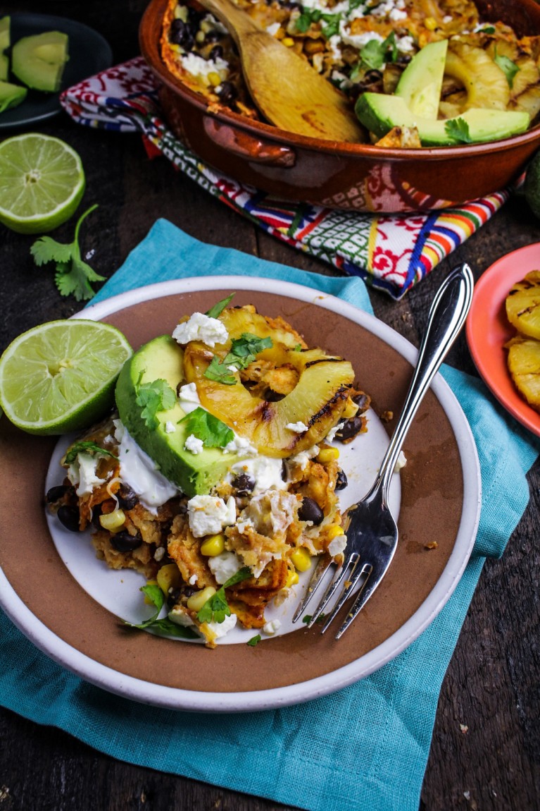 Chipotle and Black Bean Chilaquiles with Grilled Pineapple {Katie at the Kitchen Door}