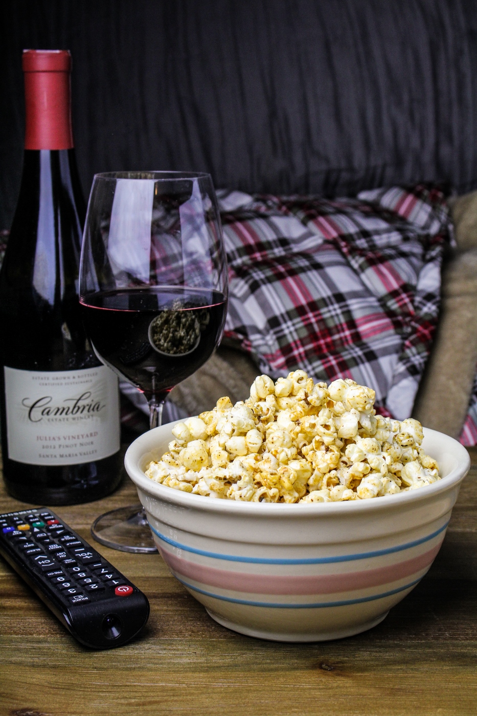 Movie Night with Cambria Wines: Chicken-Broccoli Alfredo Pizza and Maple-Chili Popcorn